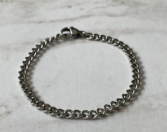 Silver Curb Chain Bracelet/ Stainless Steel/ 3.5mm/ Thin Silver Bracelet/ Curb Chain Bracelet/ Silver Bracelet/ Waterproof/ Unisex Bracelet