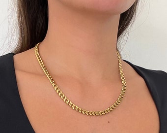 Gold Curb Chain Choker, Gold Link Necklace, Stainless Steel 18K Plated, Gold Necklaces, Gold Chain Necklace for Men and Woman, Gifts Unisex