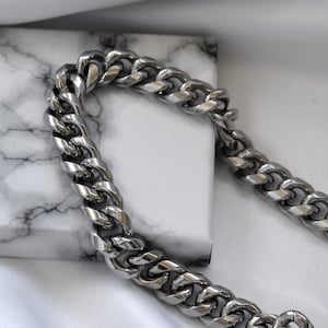 Okrągły gruby łańcuszek choker, biżuteria ze stali nierdzewnej, grube srebrne łańcuszki, srebrny naszyjnik z łańcuszkiem, biżuteria srebrna, punk