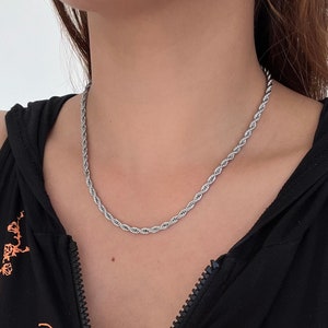 Silver Rope Chain CHOKER / Stainless Steel Jewelry / 4mm Twisted Rope Chain / Necklace Woman Men Unisex / Waterproof