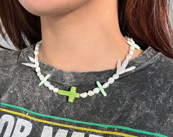 Pearl Statement Necklace, Irregular Real Pearl Choker, Summer Fashion, Branch Pearl Beaded, Summer Bea Pearl Necklaces, Colorful Fun Jewelry