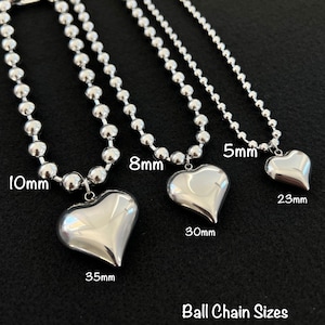 Chunky Heart Necklace / Stainless Steel Ball Chain / Silver Ball and Chain Choker / Chunky Ball Chain/ Grunge Goth / Waterproof/ Unisex
