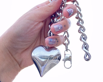 Chunky Chain Heart Necklace / Stainless Steel / Grunge Goth / Waterproof/ Unisex/ Thick Silver Heart/ Large Silver Heart Charm