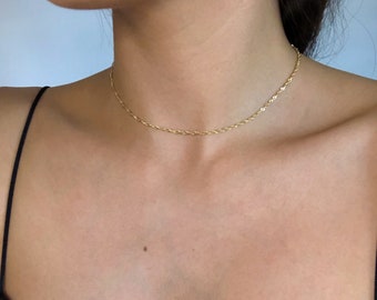 Dainty Gold Choker, 18K Gold Plated Jewelry, Thin Simple Gold Choker, Twisted Rope Chain Necklace, Singapore Chain, Adjustable