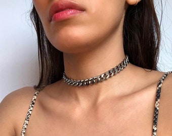 Chunky Stainless Steel Choker / 10mm Curb Chain / Quality Chunky Silver Necklaces / Punk Goth/ Non Tarnish/ Hypoallergenic/ Waterproof