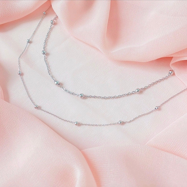 Dainty Silver Satellite Chain  Layering Necklace   Stainless Steel  Waterproof Jewelry   Gifts for Her  Minimalist Silver Necklace