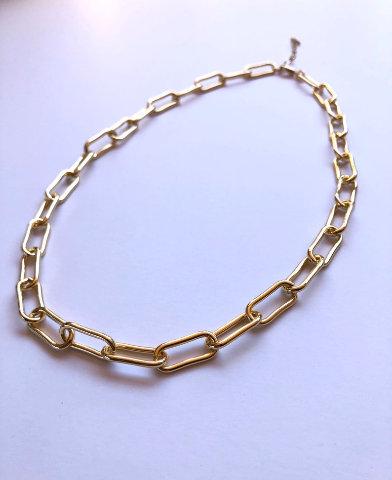 Gold Paper Clip Necklace/ 18K Gold Plated Jewelry/ Gold Link Etsy