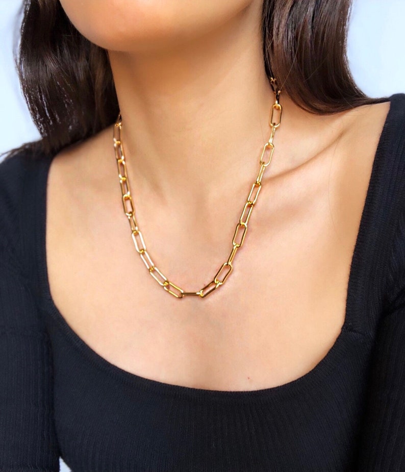 Gold Paper Clip Necklace/ 18K Gold Plated Jewelry/ Gold Link Etsy