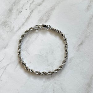 Silver Rope Chain Bracelet, Stainless Steel, 4mm, Thin Silver Bracelet, Unisex Jewelry, Gift Bracelets for Women Men, Silver Jewelry Basics