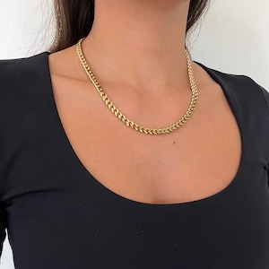 Gold Curb Chain Choker, Gold Link Necklace, Stainless Steel 18K Plated, Gold Necklaces, Gold Chain Necklace for Men and Woman, Gifts Unisex