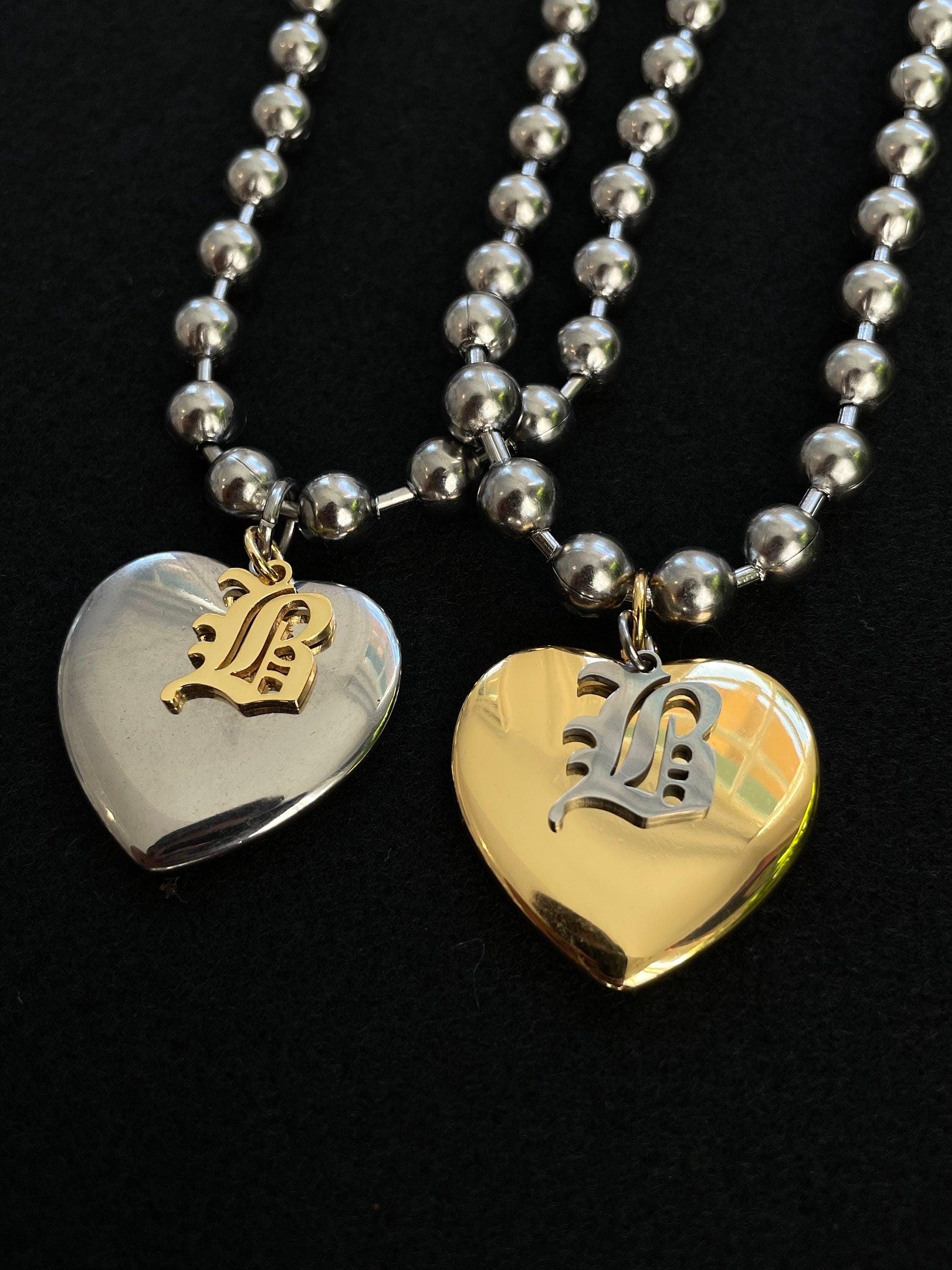 Ball Chain Heart Letter Necklace / Valentines Gift / Big
