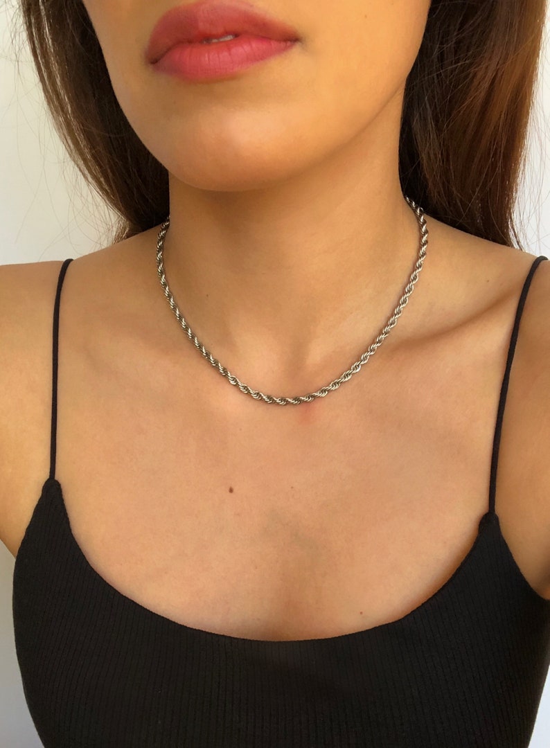 Rope Chain CHOKER / Stainless Steel Jewelry / Silver Twisted Etsy