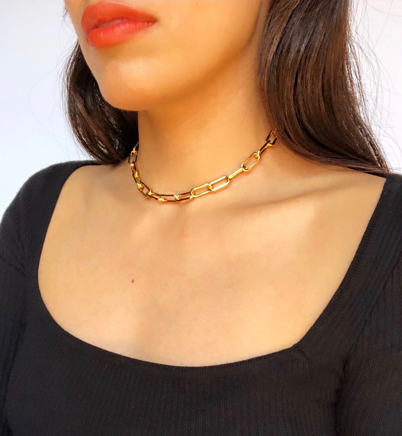 Gold Paper Clip Necklace/ 18K Gold Plated Jewelry/ Gold Link Etsy