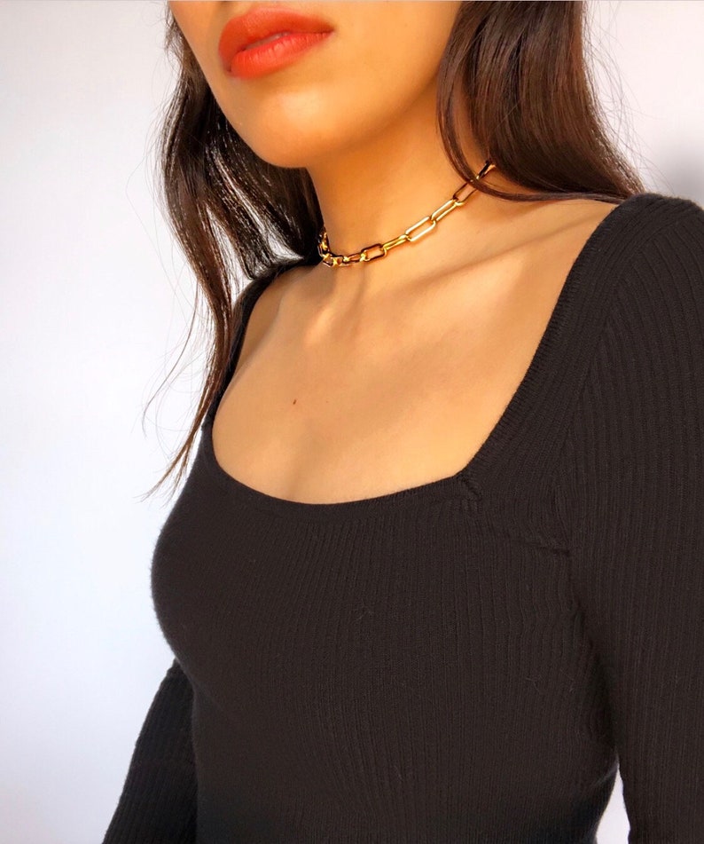 Gold Paper Clip Necklace/ 18K Gold Plated Jewelry/ Gold Link Etsy