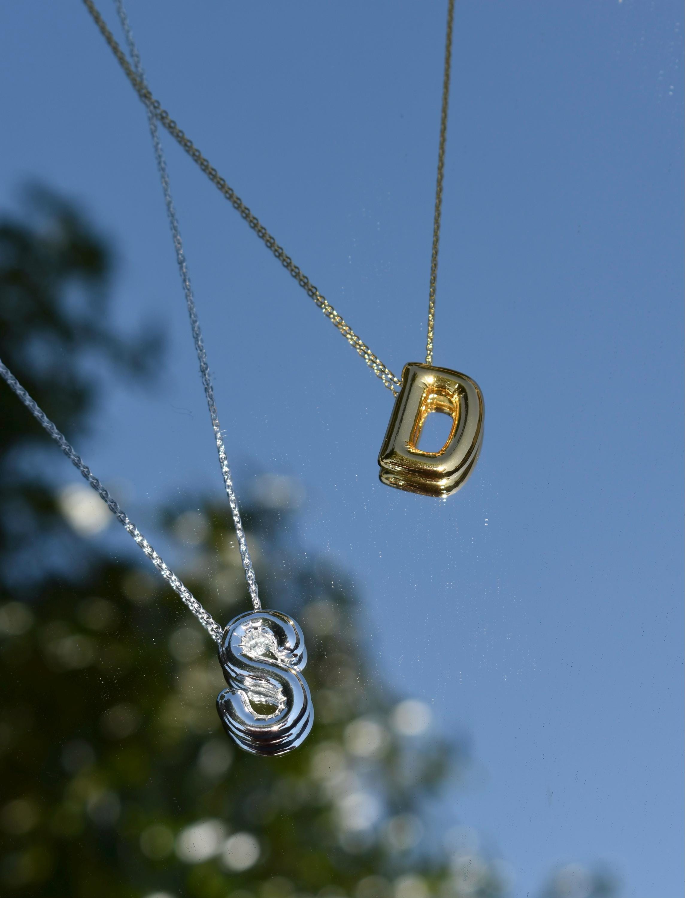 Collana Donna Con Iniziale A Bolla - Oro/Argento, Acciaio Inox, Lunghezza Regolabile 45+5 Cm