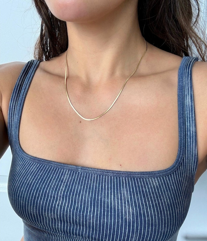 Gold Dainty Snake Chain Herringbone Necklace Layering Necklace Dainty Silver Necklace Minimalist Gold Snake Chain Gifts for Her image 3