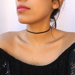 Black Leather Choker, Gothic Thin Black Chokers, STAINLESS STEEL, Leather Ribbon Choker, Dainty Black Choker, Thin Black Chokers Women's image 3