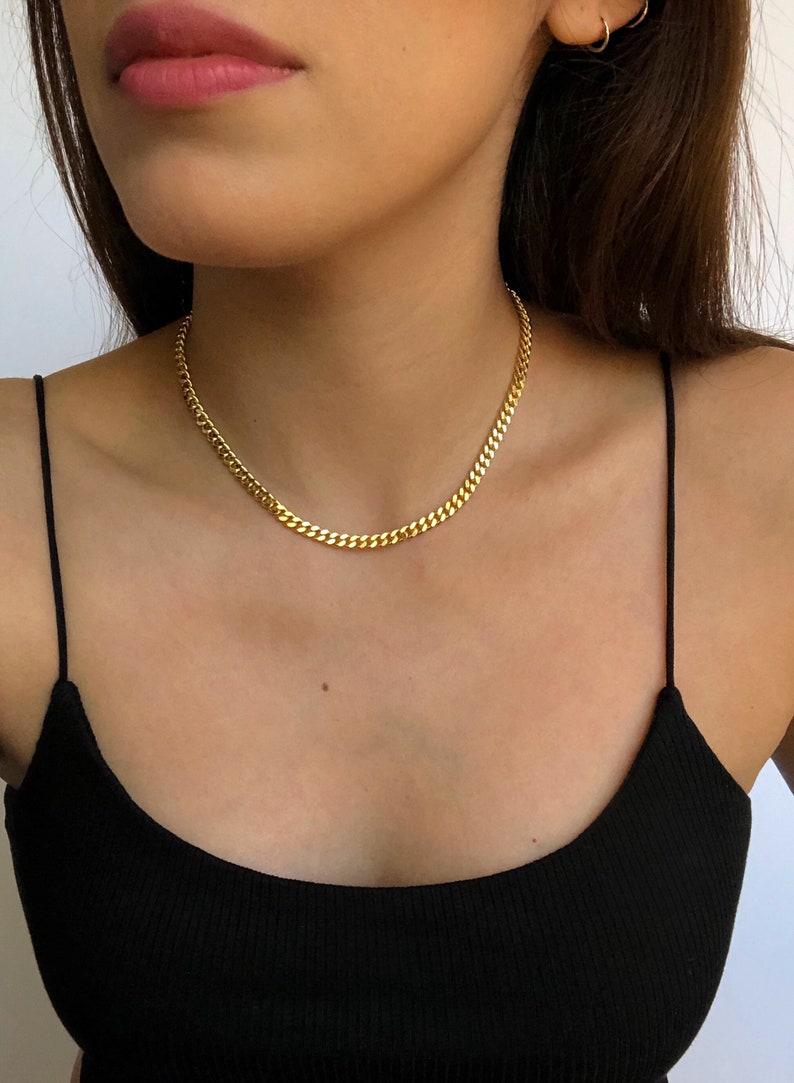 Thin Gold Choker 18k Gold Plated Chain Curb Chain Cuban Etsy