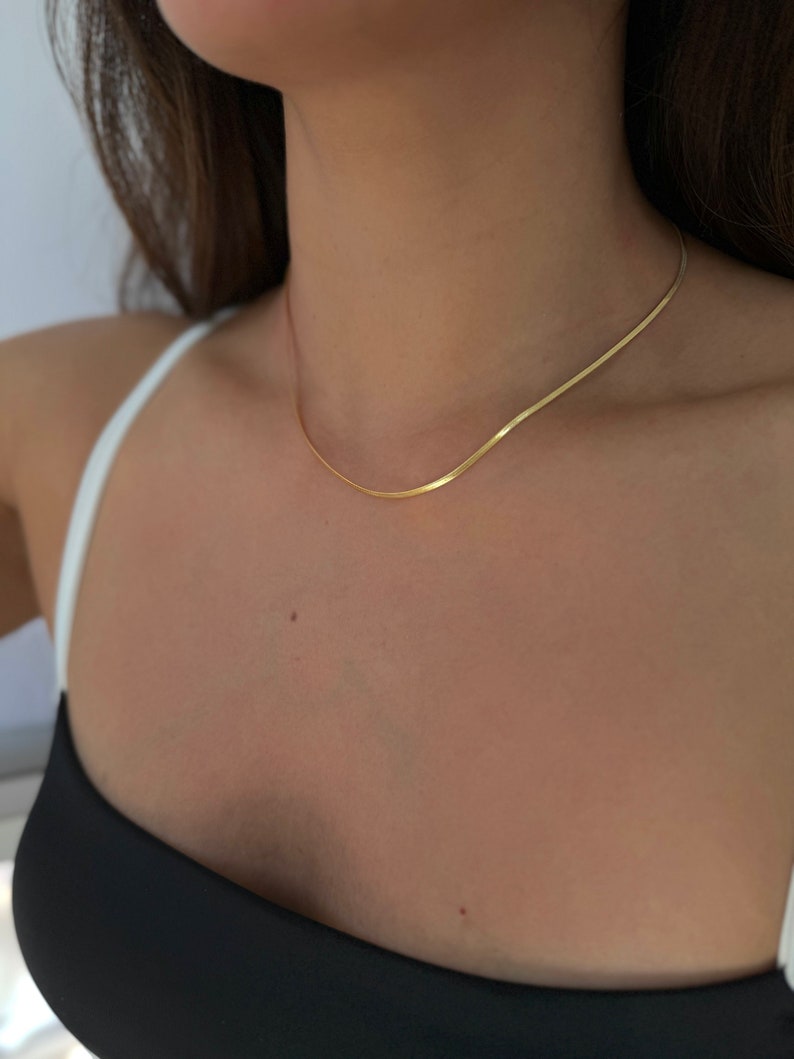 Gold Dainty Snake Chain Herringbone Necklace Layering Necklace Dainty Silver Necklace Minimalist Gold Snake Chain Gifts for Her image 1