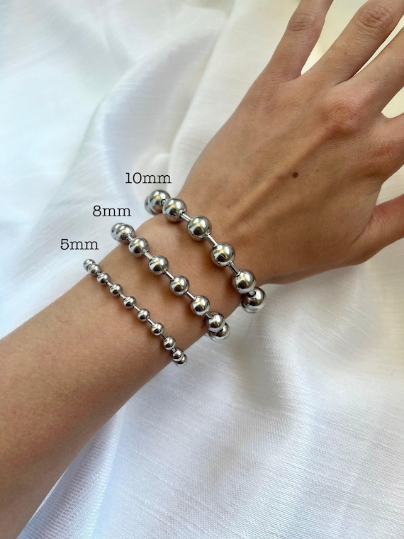 Ball Chain Bracelet / Stainless Steel/ Beaded Chain/ Silver
