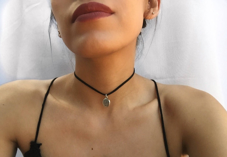 Thin black chokers/black choker with silver pendant/dainty black chokers/Tree of Life Choker/delicate black choker/black leather choker image 2