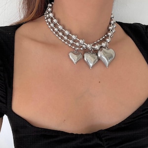 Chunky Ball Chain Heart Necklace | Stainless Steel | Silver Ball and Chain Choker | Chunky Ball Chain| Grunge | Waterproof| Valentines gift