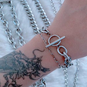 Chunky Cable Chain Link Bracelet| Silver Link Bracelet| Stainless Steel| Unisex Bracelets| Y2k Jewelry| Toggle| Waterproof| Cable Bracelet