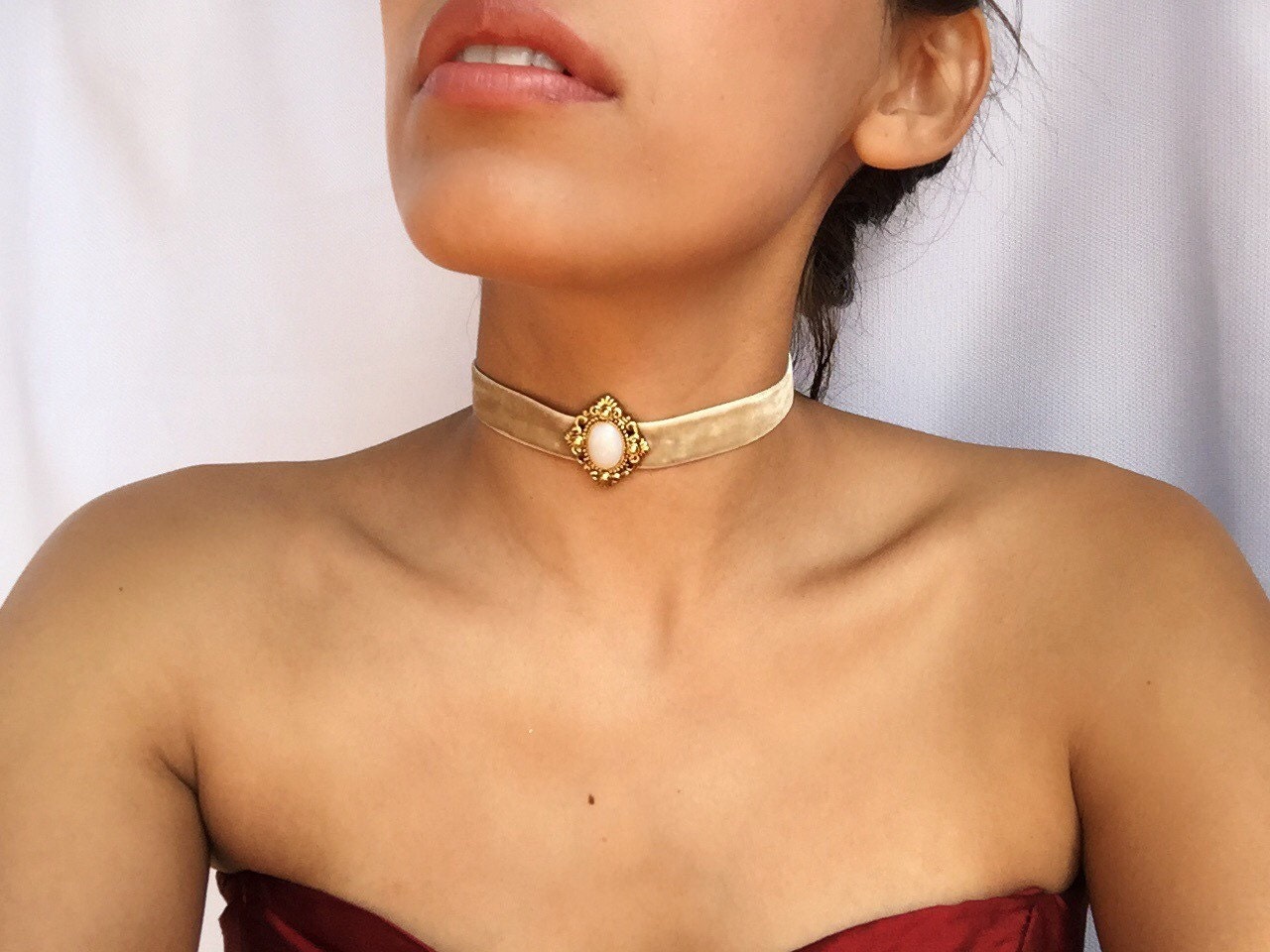 Victorian Choker/velvet Choker/nude 