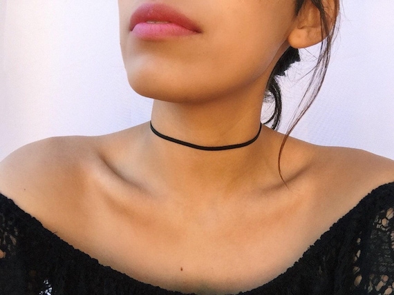Black Leather Choker, Gothic Thin Black Chokers, STAINLESS STEEL, Leather  Ribbon Choker, Dainty Black Choker, Thin Black Chokers Women's