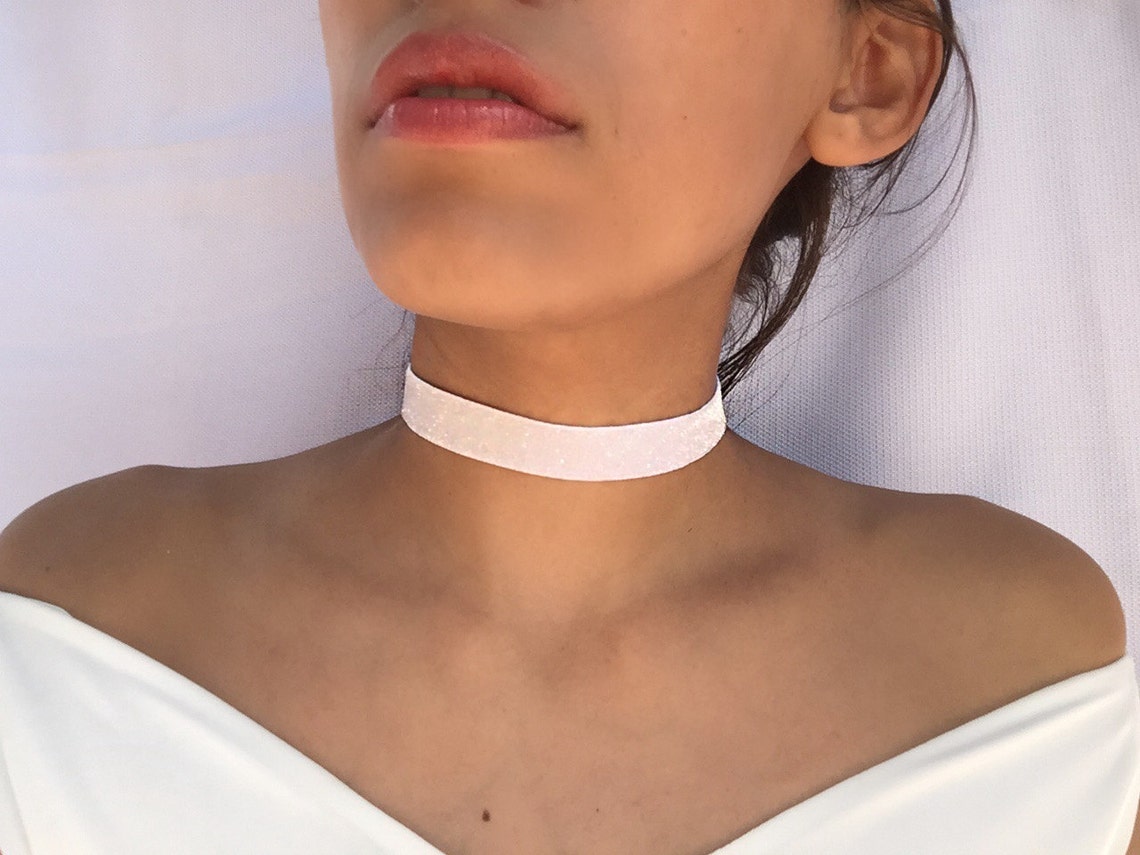White Choker/glittery Chokers/thick White Choker/shimmery Etsy