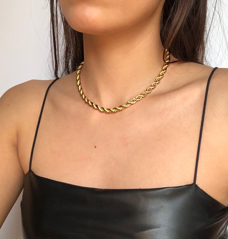 18K Gold Plated Rope Chain Choker / Thick Gold Choker / Rope Etsy