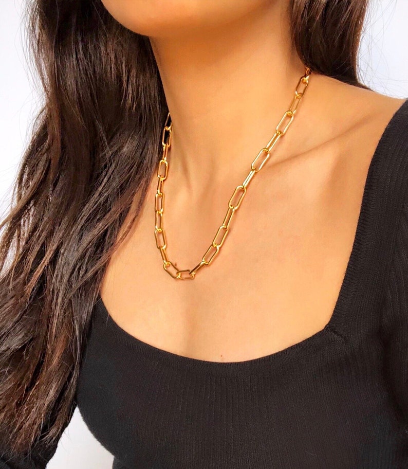 Gold Paper Clip Necklace/ 18K Gold Plated Jewelry/ Gold Link Etsy