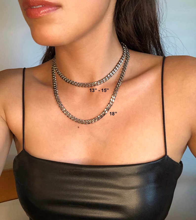 Curb Chain Choker, Silver Link Necklace, Stainless Steel, Silver Necklace, Silver Chain Necklace for Men and Woman, Waterproof, Christmas image 3