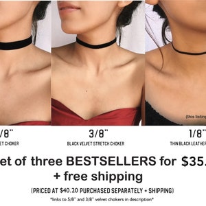 Black Leather Choker, Gothic Thin Black Chokers, STAINLESS STEEL, Leather Ribbon Choker, Dainty Black Choker, Thin Black Chokers Women's image 6