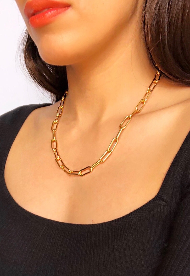 Gold Paper Clip Necklace/ 18K Gold Plated Jewelry/ Gold Link Etsy