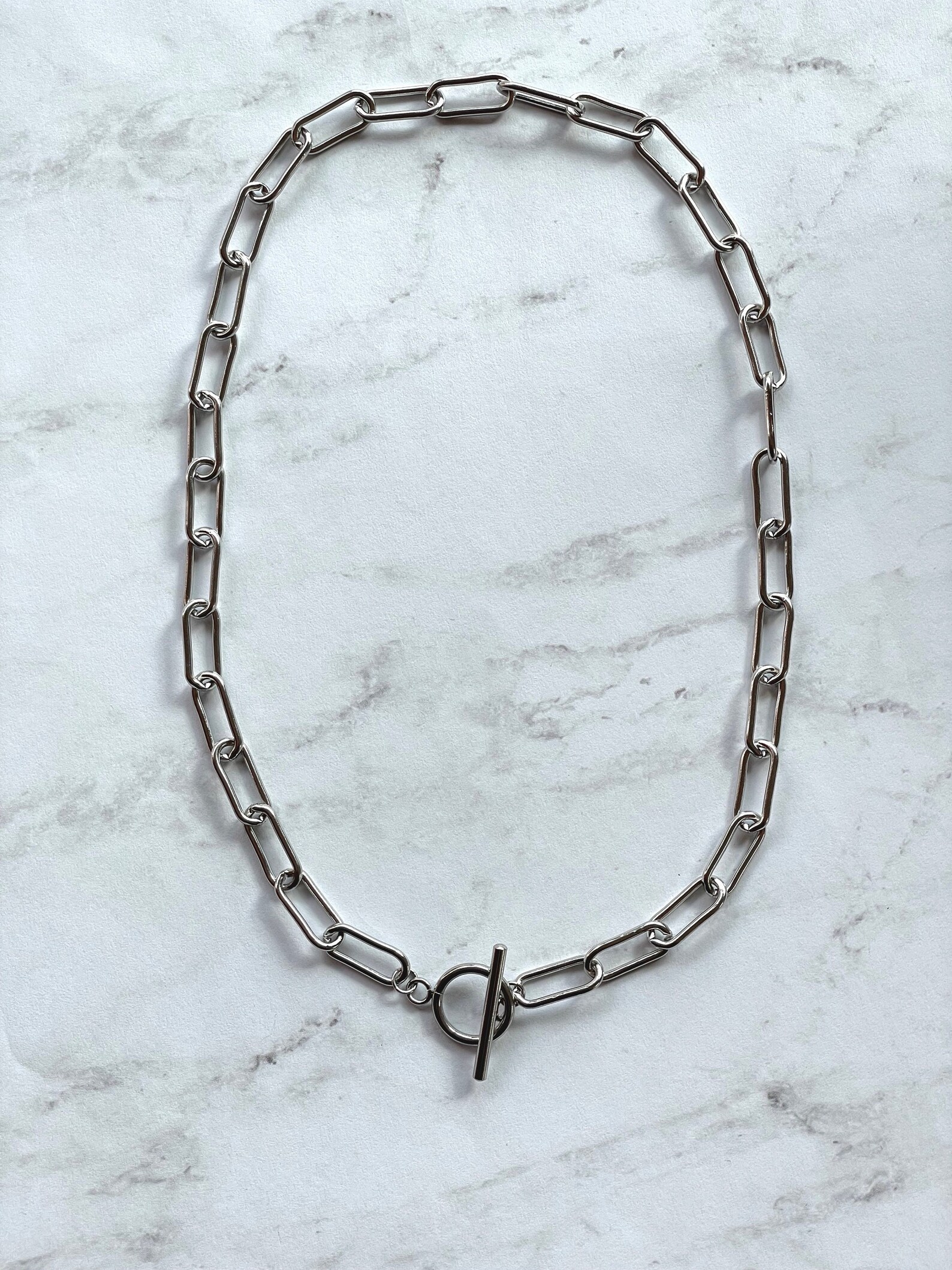 Silver Paperclip Chain Necklace / Stainless Steel / Toggle Etsy