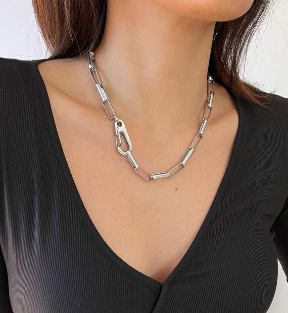 Chunky Silver Link Choker Necklace 