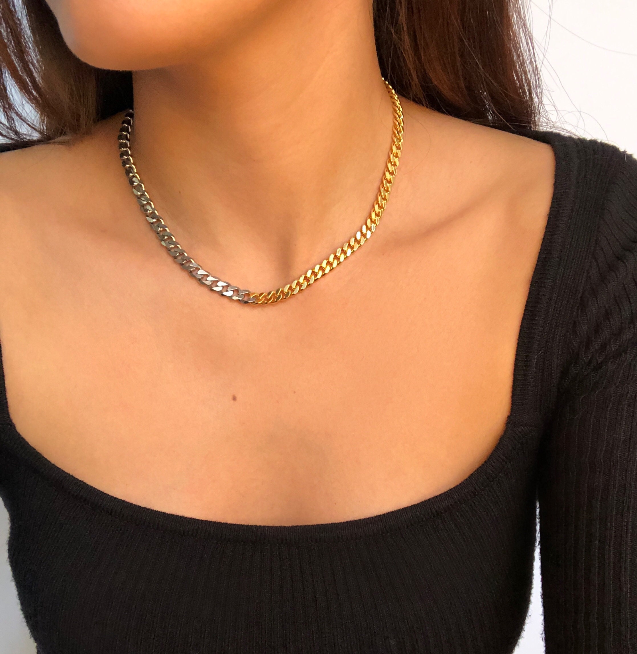 Chunky Gold And Silver Mix Metallic Chain Necklace, Olivia Divine  Jewellery