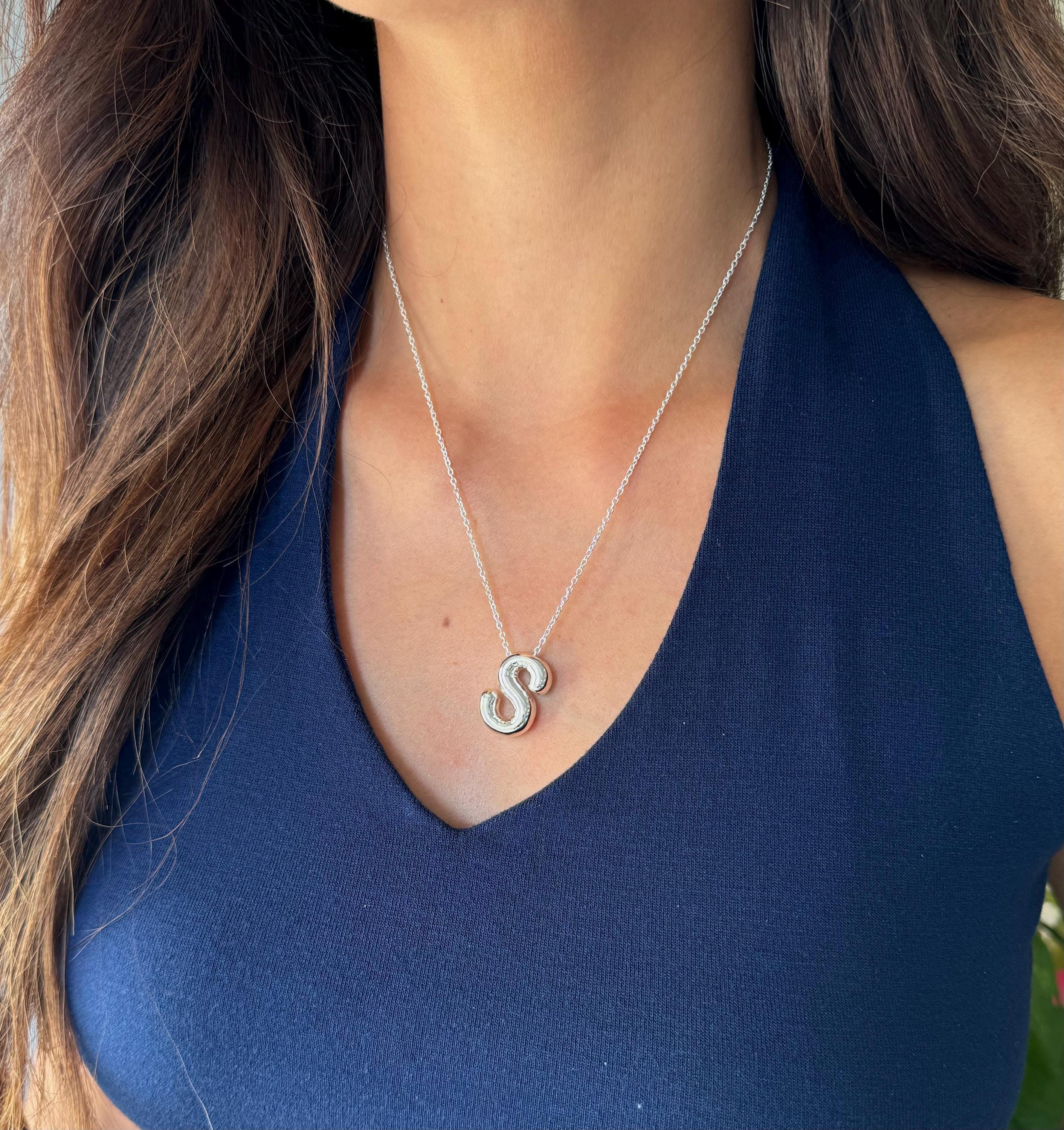 Collana Con Ciondolo Iniziale A Bolla Oro Rosa E Zirconi - Regalo Personalizzato Per Donna - 2
