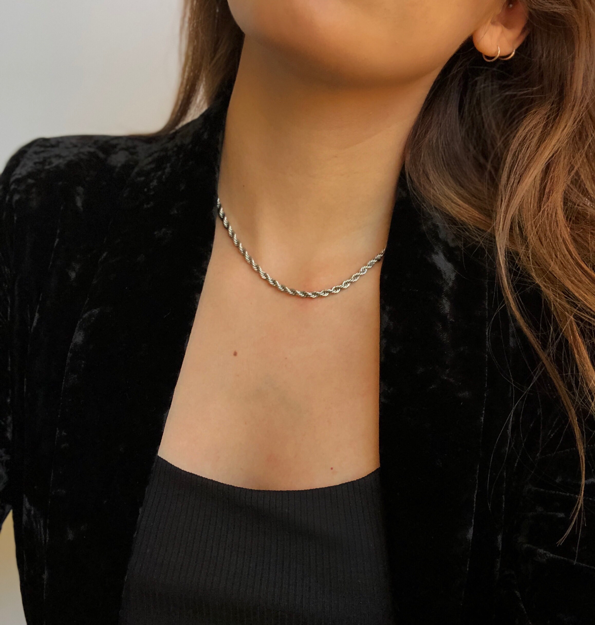 Rope Chain CHOKER / Stainless Steel Jewelry / Silver Twisted Etsy