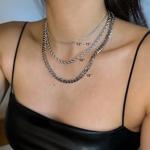 Curb Chain Choker, Silver Link Necklace, Stainless Steel, Silver Necklace, Silver Chain Necklace for Men and Woman, Waterproof, Christmas image 4