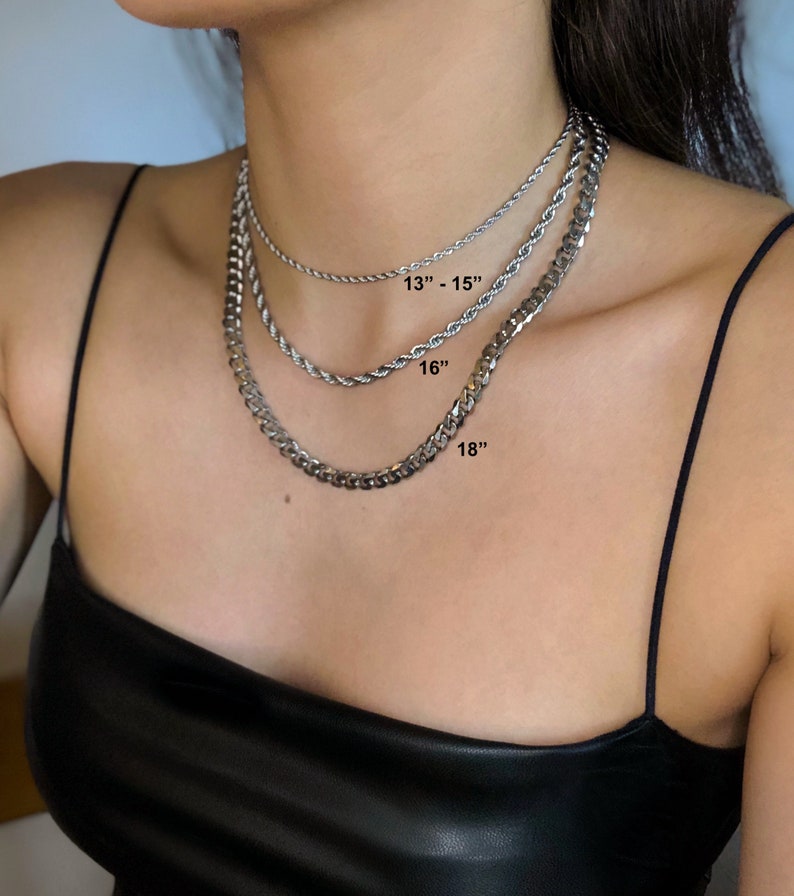 Curb Chain Choker, Silver Link Necklace, Stainless Steel, Silver Necklace, Silver Chain Necklace for Men and Woman, Waterproof, Christmas image 4