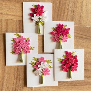 Set mit 5 Quilling Blumenstrauß Geburtstags-Grußkarten, leere Grußkarten, Grußkarten, Set, Glückwünsche, Danke, Valentinstag