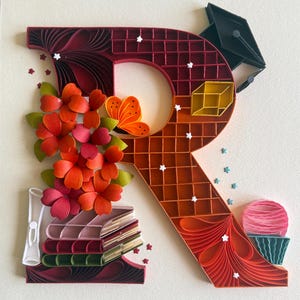 Carte de voeux personnalisée Quilling avec enveloppe en boîte. 20 x 20 cm, carte de remise des diplômes, carte de célébration de l'obtention du diplôme,