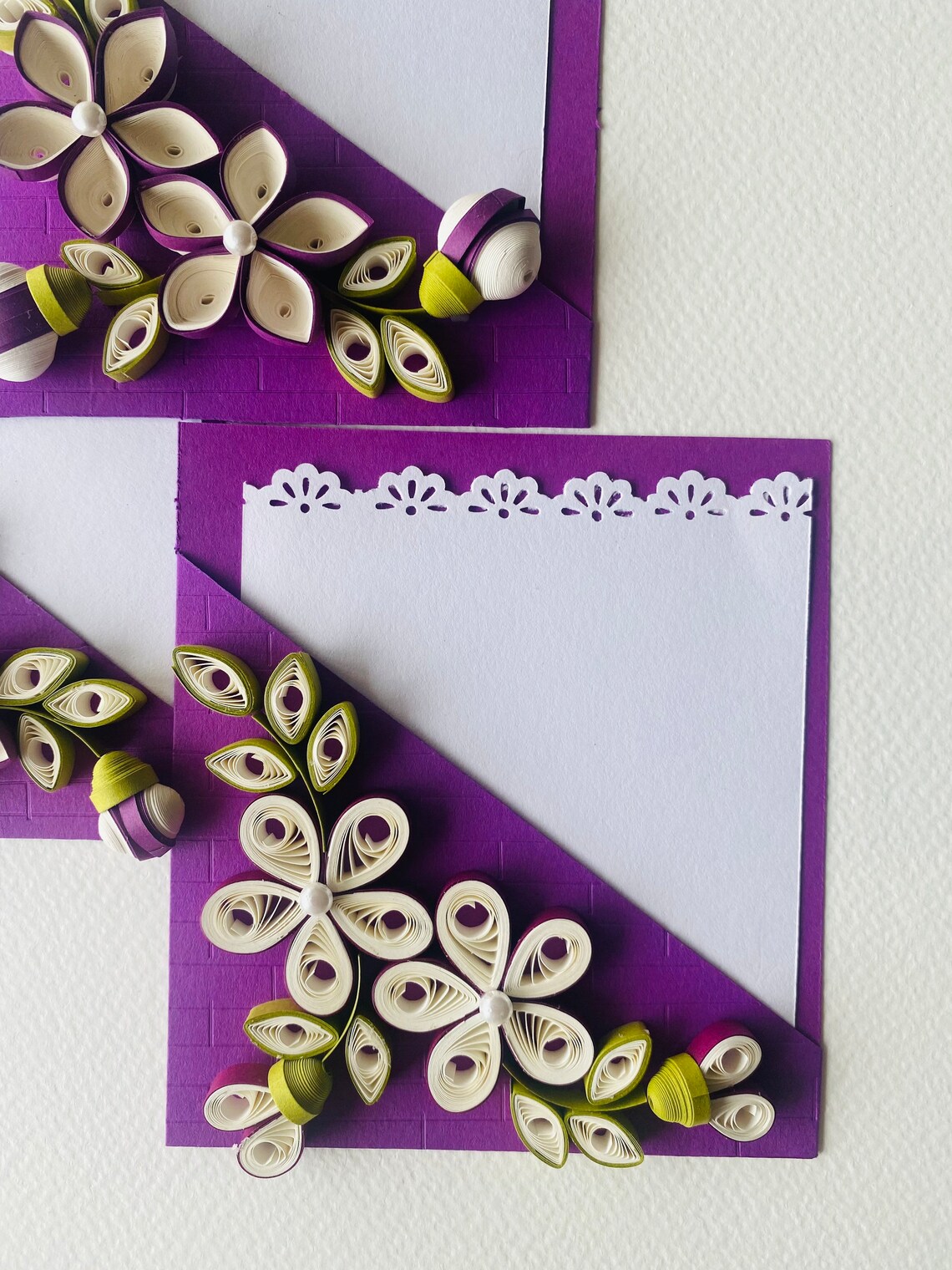 Set of 3 Quilling Blank Card Set With Boxed Envelopes, Handmade