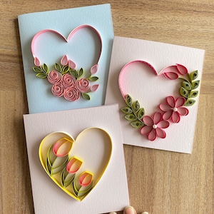 Juego de 3 tarjetas de San Valentín con sobres en caja, tarjetas de San Valentín para amigos, tarjetas con forma de corazón, tarjetas de amor, tarjetas para amigos