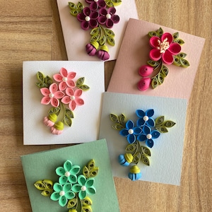 Set di 5 biglietti di auguri natalizi floreali quilled vuoti con buste in scatola, biglietti di auguri per San Valentino, biglietti di congratulazioni, biglietti di ringraziamento