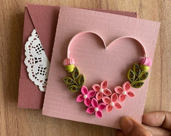 Conjunto de 3 tarjetas Quilling, tarjeta de felicitación hecha a mano en blanco para escribir mensajes, tarjetas florales para felicitaciones de cumpleaños de boda amor