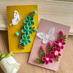 Set van 2 Quilling-wenskaarten - blanco kaarten voor verjaardag - bedankt - gefeliciteerd - jubileum - met enveloppen - 4 x 6 inch