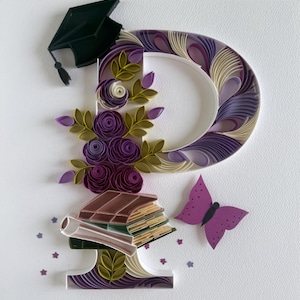 Carte de voeux personnalisée Quilling avec enveloppe en boîte. 20 x 20 cm, carte de remise des diplômes, carte de célébration de l'obtention du diplôme